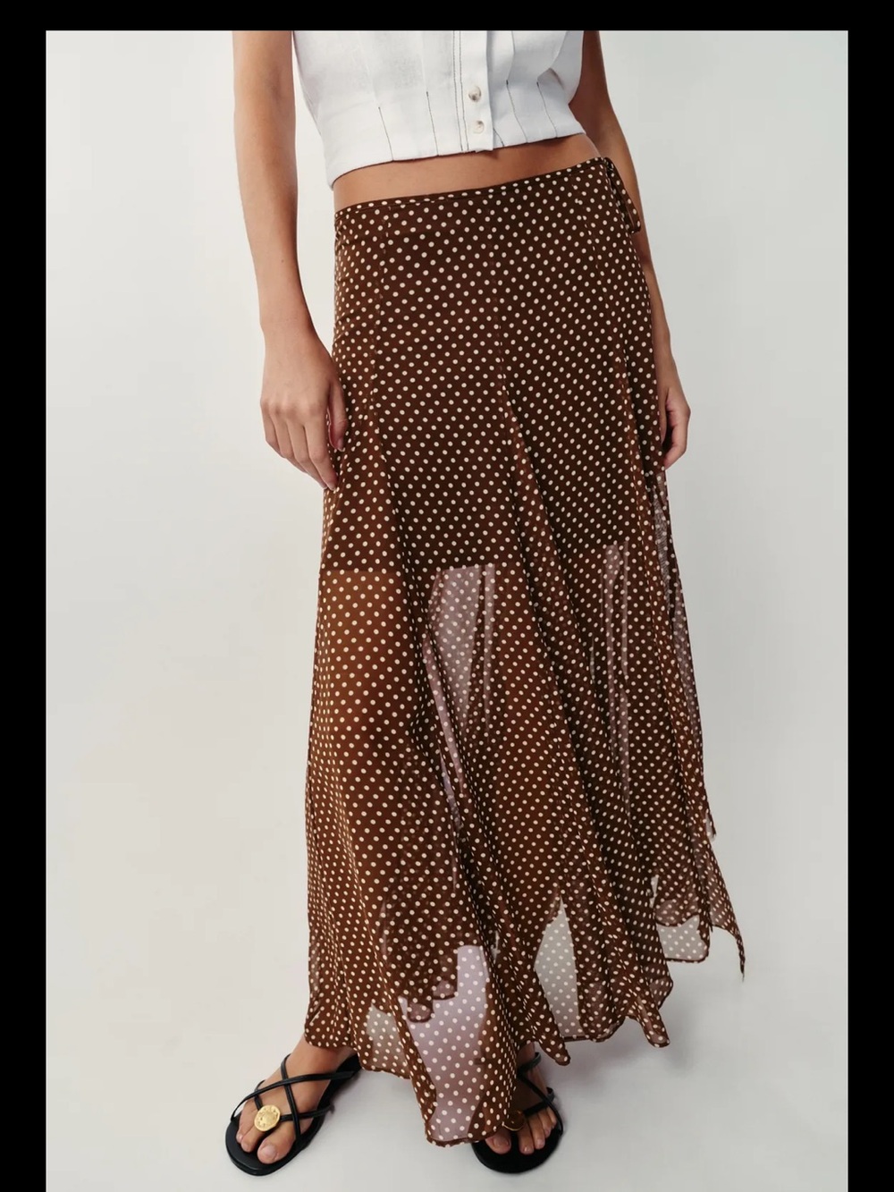 NEW Zara Brown Polka Dot Slip Skirt - Picture 4 of 8